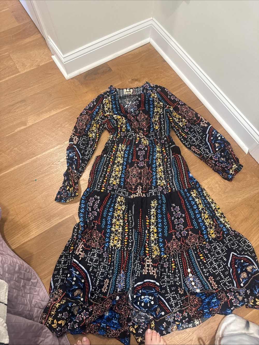 JAASE Bohemian Floral Tiered Maxi Dress in Black